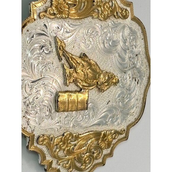Gold and Silver Barrel Racer Buckle, 4 1/2" x 4" Montana Silversmiths - Picture 2 of 5